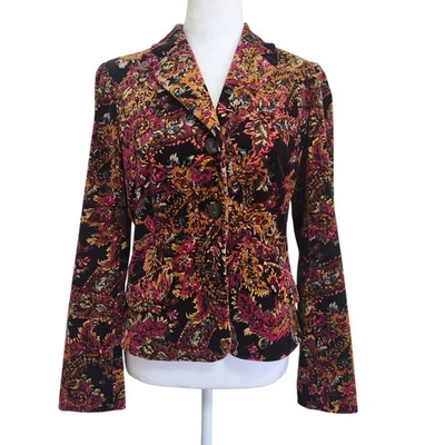 Vintage Liz Claiborne Paisley Velvet Blazer Womens 4 90s Boho Chic Retro - Image 1 of 4