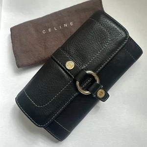 Celine Wallet Geniue Leather Black Envelope Card Holder Large Continental - Picture 1 of 24