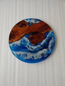 Live Edge Epoxy Ocean Table/Resin River Table with Ocean Wave Design Home Decor - Picture 1 of 11