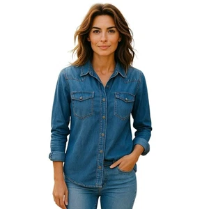 Camisa Forever 21 Talla S - Azul Manga Larga Botón - Arriba # 63 - Imagen 1 de 8