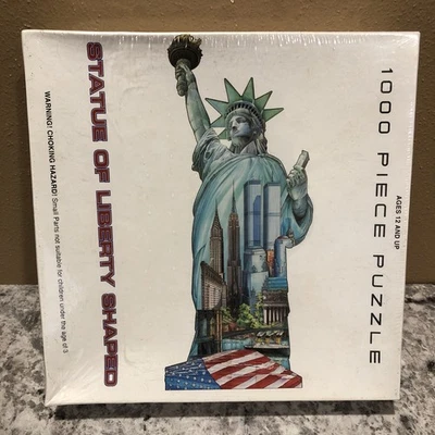 Statue of Liberty Puzzle Shaped 1000 Piece Puzzle With Twin Towers USA. New - Image 1 of 4