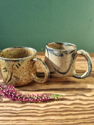 Rustic Vintage Scandinavian Stoneware Coffee Cups set 70s - Image 1 of 4
