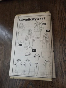 Vintage Simplicity 5747 Mädchen Nachthemd Pyjama Mütze Schnittmuster Med 3-4 ungeschnitten '82 - Bild 1 von 3