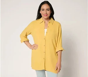 Camisa Grande Belle by Kim Gravel Riviera Lino Abotonada-Dorada-XL A691840 NUEVA - Imagen 1 de 1