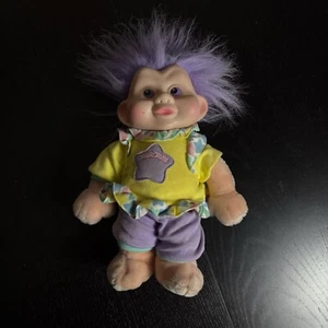 Vintage 90s MAGIC TROLLS 10" Plush Stuffed Animal Toy Applause Purple Hair 1990s - Picture 1 of 6