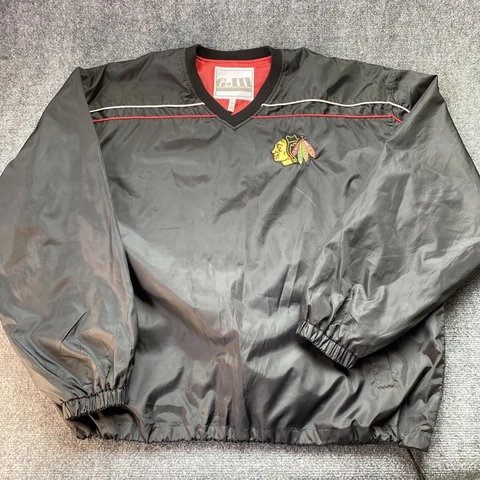 Chicago Blackhawks Jacket Men's Extra Large Black Embroider Windbreaker G-III NH Cover
