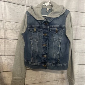 Little Girls Size 8 So Brand Denim Jean Jacket Hooded Cute Spring Trendy - Picture 1 of 6