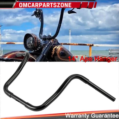 Black Rise 14" APE Cruved Handlebar For Harley Softail Road King Sportster 883 - Image 1 of 4
