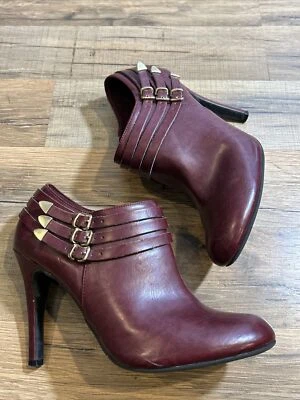 Fioni 女式 8 码短靴红色皮革高跟拉链踝靴 — 第 1/4 张图片