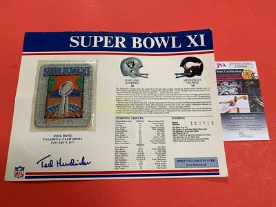 John Madden Ted Hendricks HOF Signed Auto 9x12 Super Bowl XI Logo Patch JSA COA - Image 1 of 4