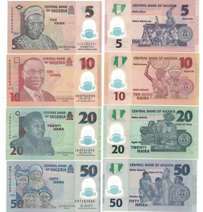Nigeria 5, 10, 20, 50 Naira Billetes de Polímero Sin Circular Juego de Billetes Mundiales - Imagen 1 de 1