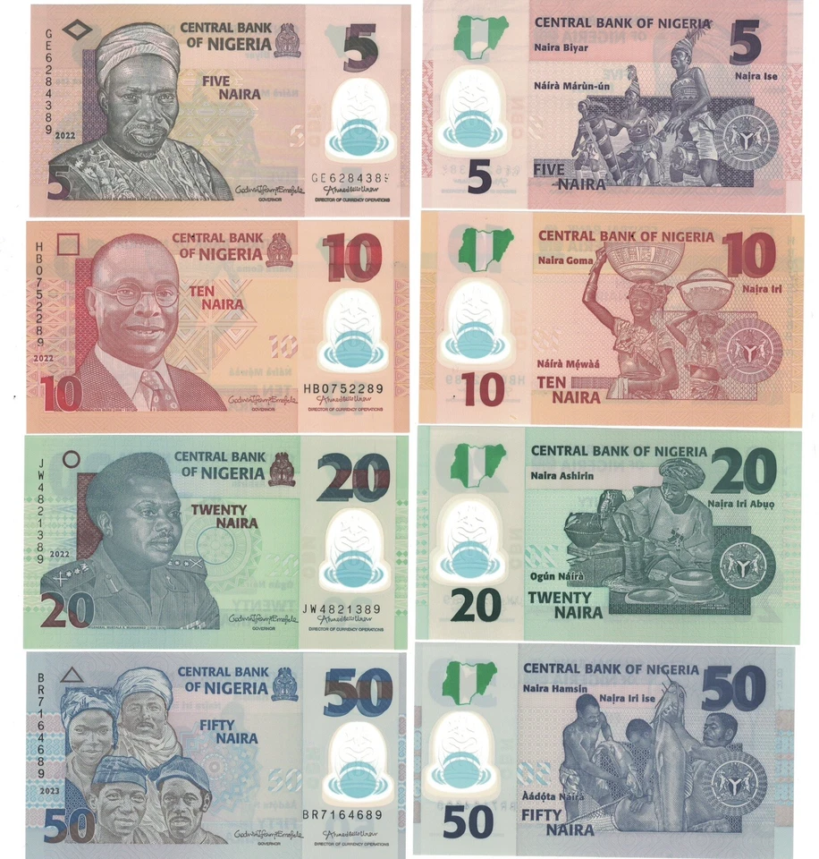 Nigeria 5, 10, 20, 50 Naira Uncirculated Polymer Banknotes World Paper Money Set - Image 1 of 1