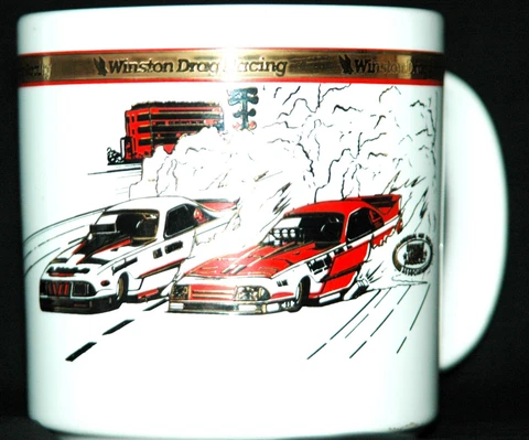 NHRA Championship Drag Racing Mug Coffee Cup Racing - 22K Gold Trim NOS Vintage Cover