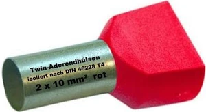 Twin Aderendhülsen 2x 10 mm² x 14mm lang rot Adernhülsen Doppel Aderendhülse - Bild 1 von 1