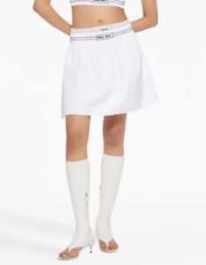 Miu Miu Logo Embroidered Poplin Skirt Size Small Retail $1,750