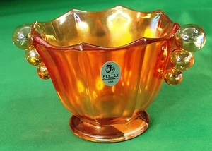 NEW Fenton Marigold Carnival Glass 4388 5J Nut Dish Octagon Panel Bubble Handle - Picture 1 of 24