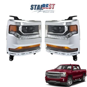 Pair Left+Right Headlights For Chevy Silverado 1500 2016-2018 HID/Xenon w/ LED - Picture 1 of 13