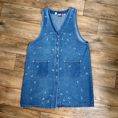 Vestido J.L.N.Y Denim Jumper Para Mujer 1X Botones Frontales Bolsillos Bordados Foto 1 de 4