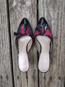 Liz Claiborne Black w/Red Plaid "Trinity" Shoes Mules - Picture 1 of 7