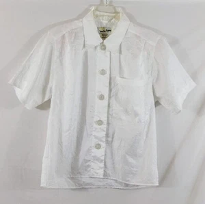 Vintage Diane Von Furstenberg White Textured Short Sleeve Button Down Top Size 8 - Picture 1 of 5