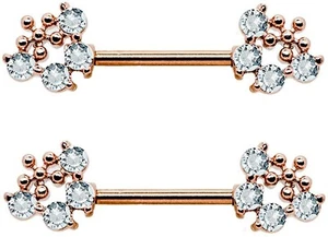 P2GO 2 piezas Colgante de flores chapado en oro rosa 14G con piedras transparentes pezón joyería - Imagen 1 de 3