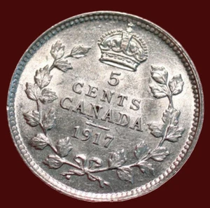 🇨🇦 Uncirculated 1917 King George V 5 Cents Silver Coin Canada - Picture 1 of 2