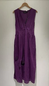 Elegance Purple Sun Dress Size 18 Cotton Linen Floral Embellished Boho Arty - Picture 1 of 9