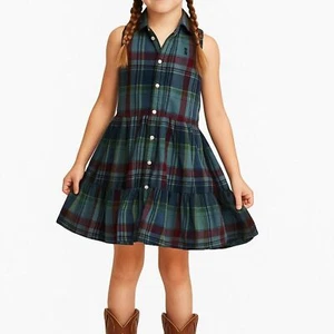 Polo Ralph Lauren Girls Plaid Shirt Dress Sz 6 Sleeveless Classic Preppy Tiered - Picture 1 of 8