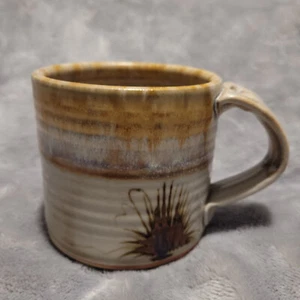 Hand Thrown Artist Signed Drip Glazed Coffee Mug Brown and Yellow - Picture 1 of 9