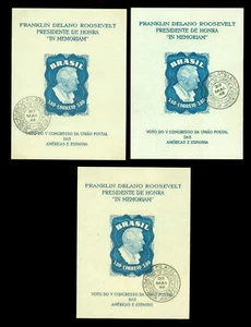 BRAZIL 1949 Franklin Roosevelt BLOCK S/S used - 3 different watermarks Sc#C76var - Picture 1 of 2