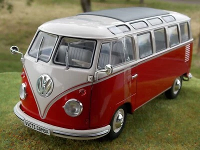 Volkswagen bus T1 Samba 1962 rouge  échelle 1/18eme longueur 22cm Solido  ,métal - Photo 1/4