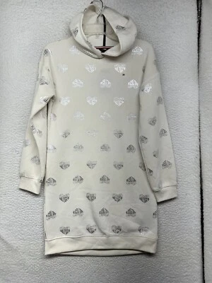Tommy Hilfiger Hoodie Dress Girls Youth Extra Large White Heart AOP Sweatshirt - Image 1 of 4