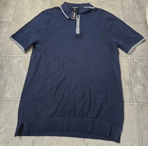 Express Men's Collared Short Sleeve Navy Blue 1/4 Zip Shirt NWT Sz. Small - Picture 1 of 8