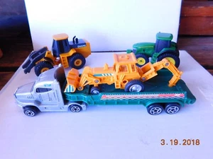 HOT WHEELS FLAT BED TRUCK AND JOHN DEERE TRACTORS - Picture 1 of 2