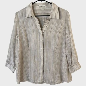Coldwater Creek Linen Button-Up Shirt Beige Women's Large 3/4 Sleeve Blouse - Picture 1 of 11