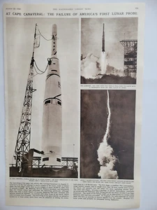 First US Lunar Proobe Able I Fails Rocket Explodes 1958 ILN ~14.5x10" - Bild 1 von 1
