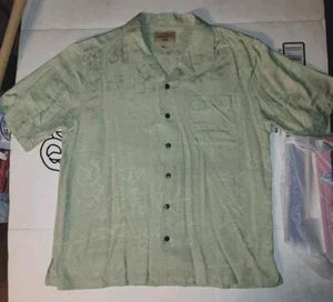 Havana Jack's Cafe Hawaiian Shirt Men XL Green 100% Silk Visually Textured - Picture 1 of 8