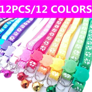 12PCS Set Breakaway Cat Collars with Bell Safety Release for Kitten Kitty Puppy - Picture 1 of 12