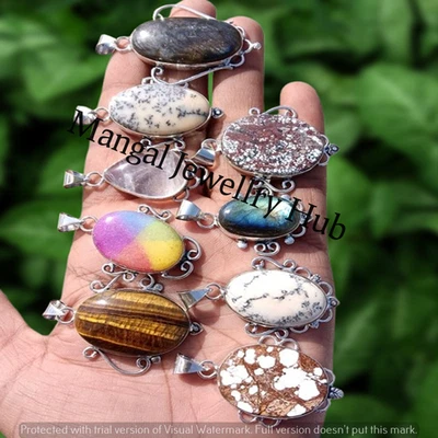 ¡Lote! Colgantes de ópalo dendrita y mezcla de piedras preciosas joyería enchapada en plata de ley 925 Foto 1 de 4