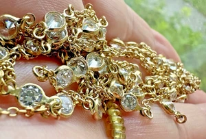 Sterling Silver 925 Gold Wash 29 1/2 Bezel Set Cubic Zirconia Station Necklace - Picture 1 of 10