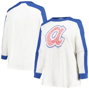 Women's '47 White Atlanta Braves Plus Size Caribou Raglan Long Sleeve T-Shirt - Picture 1 of 3