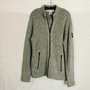 Obermeyer Sweater Mens Large Gray Full Zip Lambswool Blend Aspen Patch Pockets - Picture 1 of 11