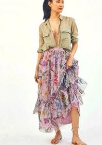 85 Anthropologie Geisha designs Ruffle floral Midi skirt XS NEW - Picture 1 of 11