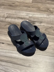 Sandalias Crocs Monterey Para Mujer Azul Cuña Doble Cómodas Sin Cordones - Talla 7 - Imagen 1 de 7