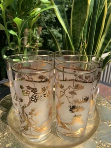 Lotto di sei bicchieri MCM Culver oro 22k pagoda asiatica highball 5 5/8" - Foto 1 di 3