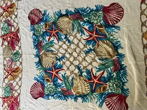 GOTTEX Silk Scarf Coverup Shawl Wrap Pareo HAND PAINTED Seashells Shells Coral - Picture 1 of 6