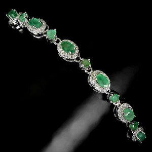 925 Sterling Silver Bracelet Oval Emerald 5x3mm Natural Gemstone Jewelry 7inches - Picture 1 of 14