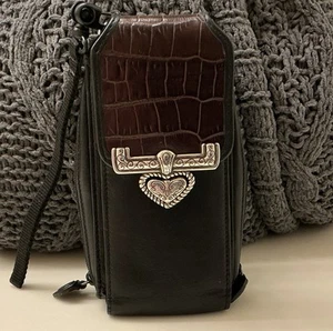 BRIGHTON LEATHER PHONE AND ORGANIZER Black And Brown With Gold Color Heart - Zdjęcie 1 z 10