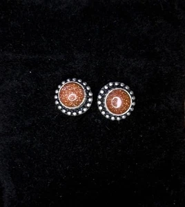Gold Flecked Hand Made Sterling Silver Earrings - Picture 1 of 2