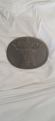 Vintage 1987 Marlboro Longhorn Bull Solid Brass Belt Buckle Oval Western Design - Image 1 of 2